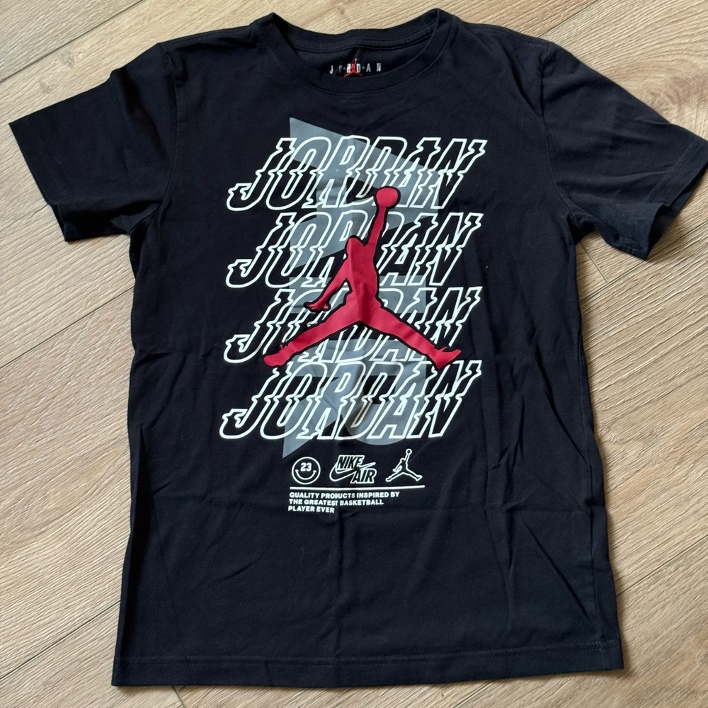 Jordan Kids Black Tee with Red Logo